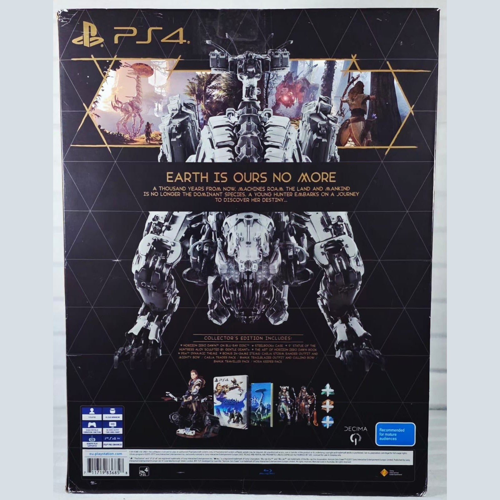 Horizon Zero Dawn Collector's Edition PS4 - outer box back listing contents