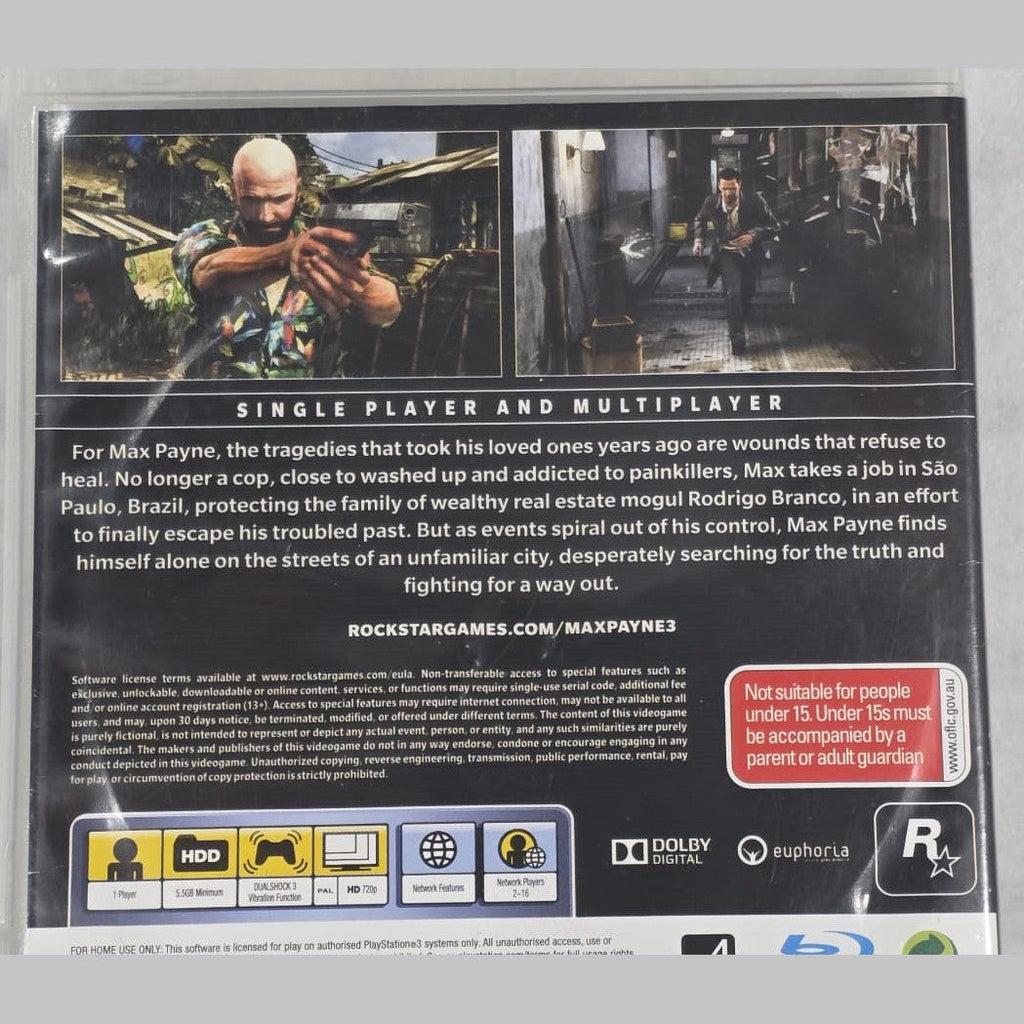 Max Payne 3 - PS3 *NM* (REGION FREE/CIB)