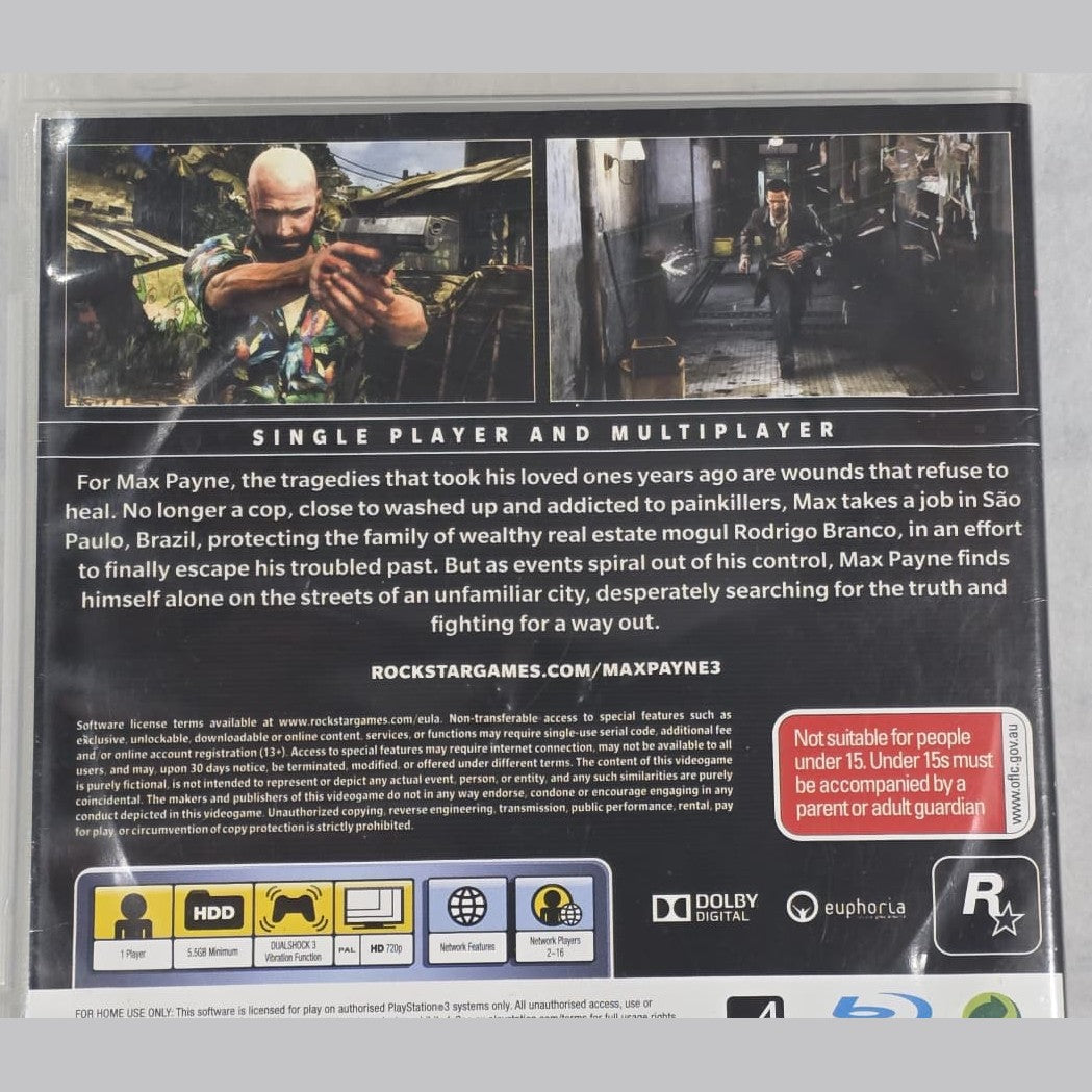 Max Payne 3 - PS3 *NM* (REGION FREE/CIB)