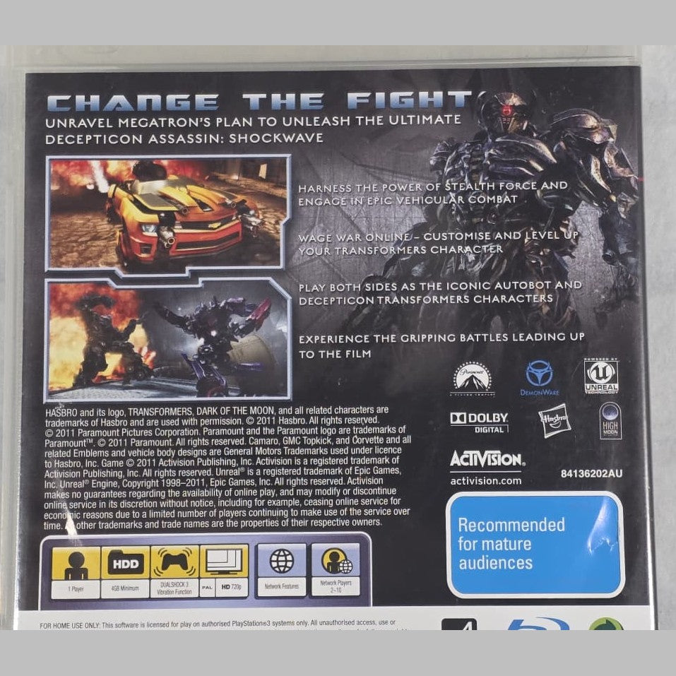 Transformers: Dark of the Moon - PS3 *NM* (REGION FREE/CIB)