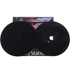 Two black PlayStation game discs placed in front of the game case for heart of darkness on a light gray textured background.